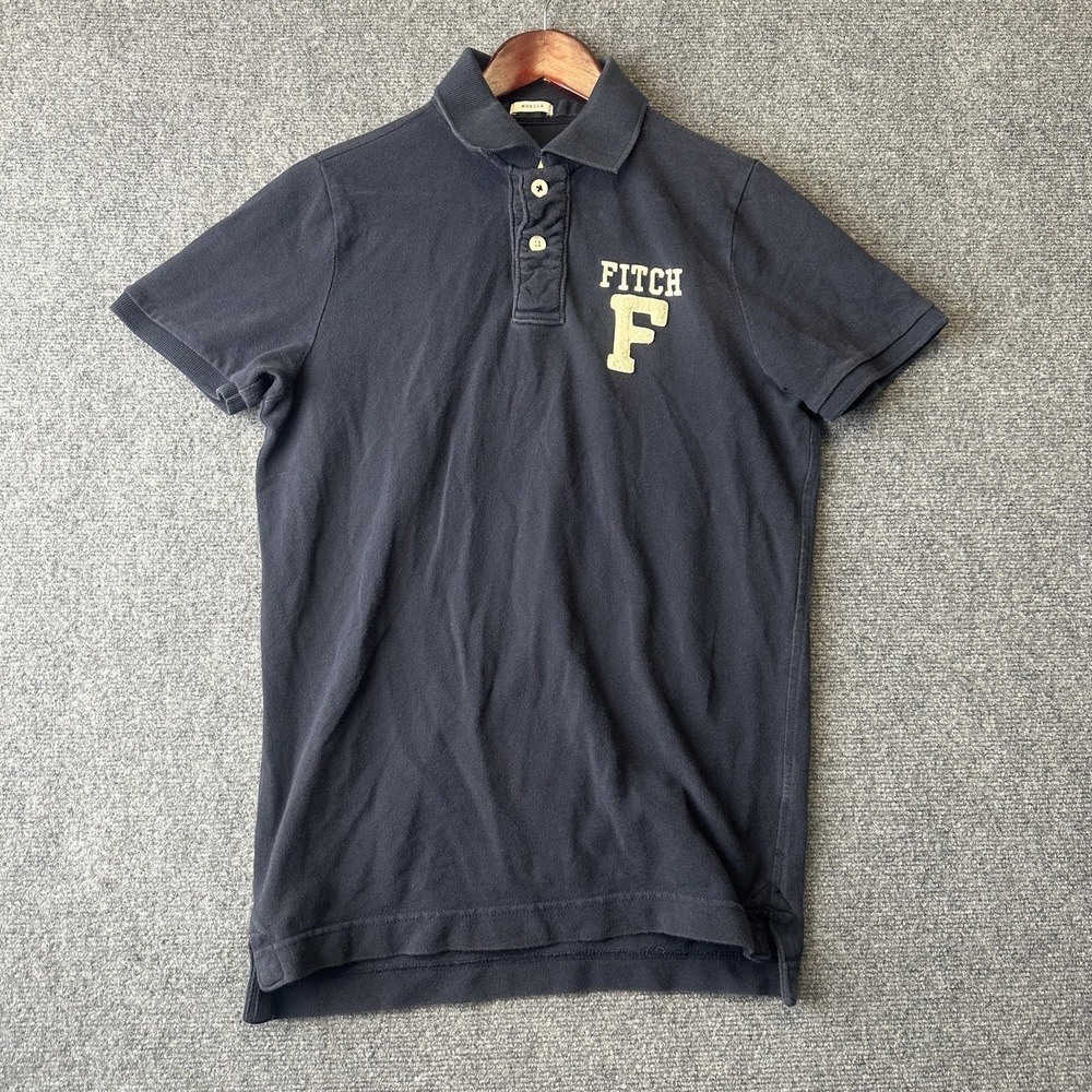 Abercrombie & Fitch Polo Shirt Mens M Blue Muscle Fit F Logo Cotton Knit